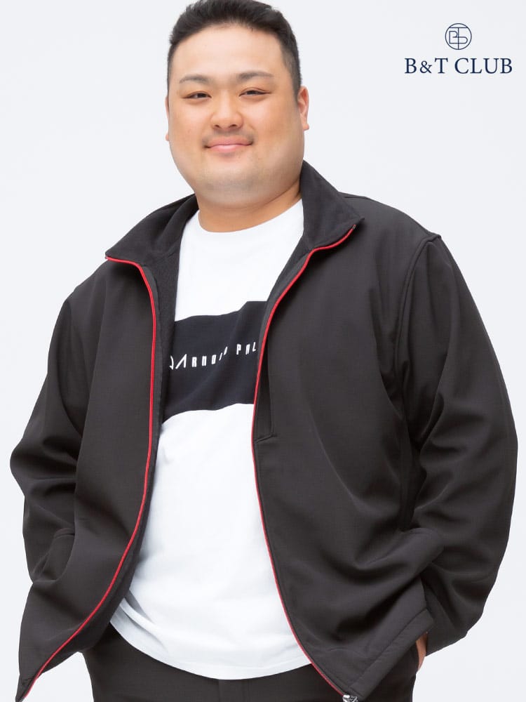 大きいサイズ メンズ B＆T CLUB (ビーアンドティークラブ) 撥水 ストレッチ性 裏フリース フルジップ スタンド ソフトシェル ブルゾン