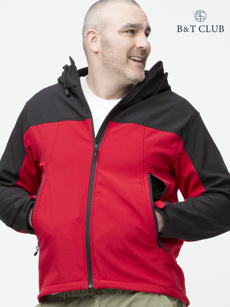 大きいサイズ メンズ B＆T CLUB (ビーアンドティークラブ) 撥水 ストレッチ 裏フリース フルジップ ソフトシェル パーカー