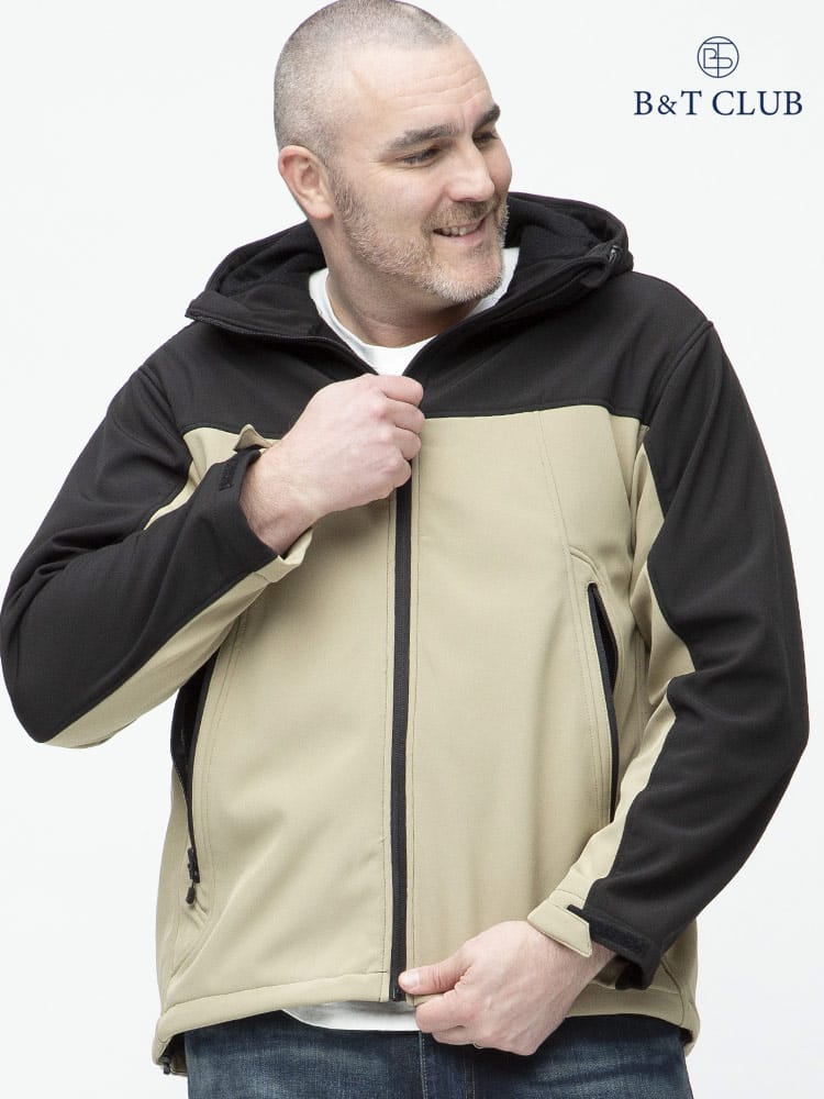 大きいサイズ メンズ B＆T CLUB (ビーアンドティークラブ) 撥水 ストレッチ 裏フリース フルジップ ソフトシェル パーカー