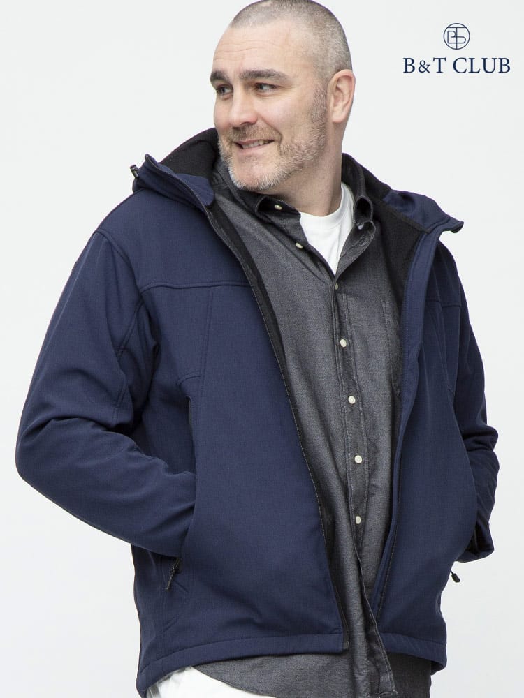 大きいサイズ メンズ B＆T CLUB (ビーアンドティークラブ) 撥水 ストレッチ 裏フリース フルジップ ソフトシェル パーカー