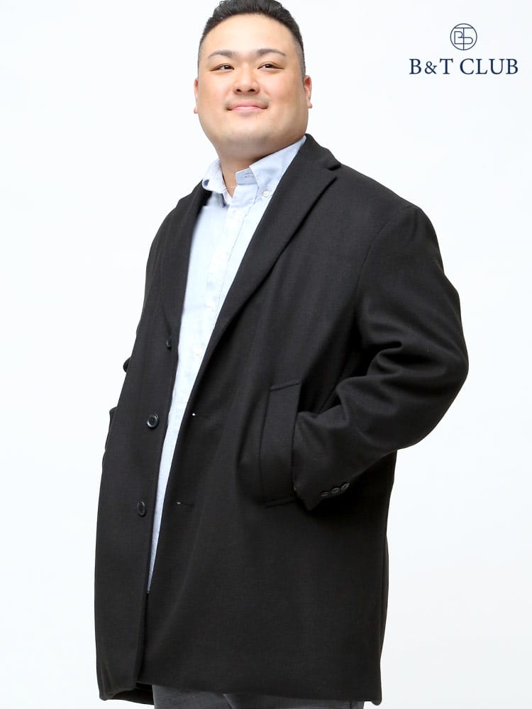 大きいサイズ メンズ B＆T CLUB (ビーアンドティークラブ) ストレッチ メルトン シングル チェスターコート