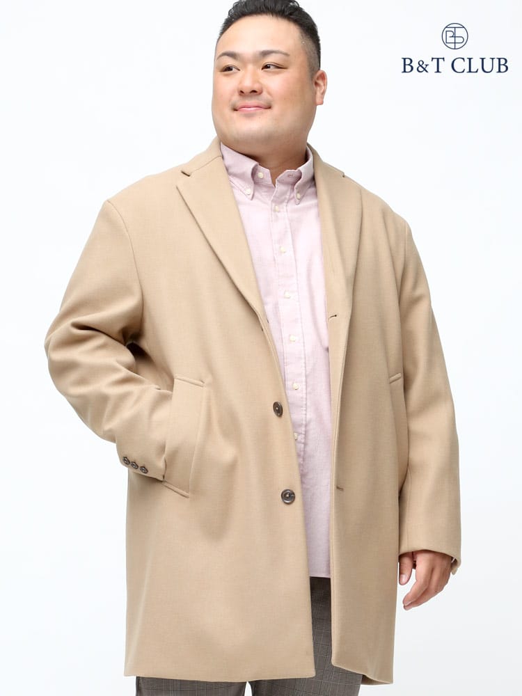 大きいサイズ メンズ B＆T CLUB (ビーアンドティークラブ) ストレッチ メルトン シングル チェスターコート
