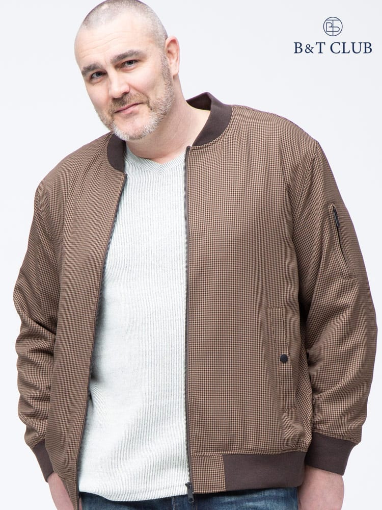 大きいサイズ メンズ B＆T CLUB (ビーアンドティークラブ) LANATEC ナチュラルストレッチ ウォッシャブル チェック フルジップ ジャケット MA-1