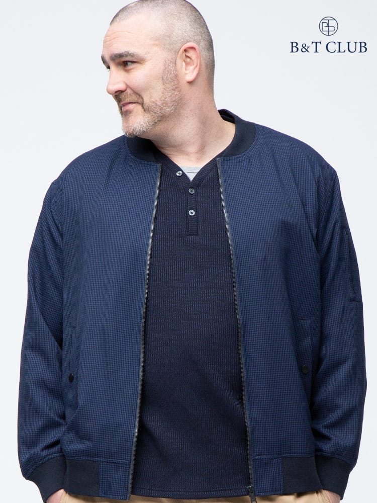 大きいサイズ メンズ B＆T CLUB (ビーアンドティークラブ) LANATEC ナチュラルストレッチ ウォッシャブル チェック フルジップ ジャケット MA-1