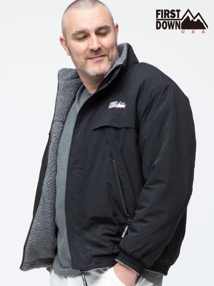 大きいサイズ メンズ FIRST DOWN USA (ファーストダウンユーエスエー) リバーシブル 柄×ボア フルジップ ジャケット