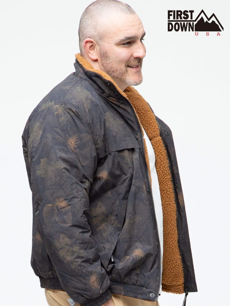 大きいサイズ メンズ FIRST DOWN USA (ファーストダウンユーエスエー) リバーシブル 柄×ボア フルジップ ジャケット