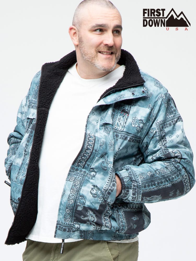 大きいサイズ メンズ FIRST DOWN USA (ファーストダウンユーエスエー) リバーシブル 柄×ボア フルジップ ジャケット