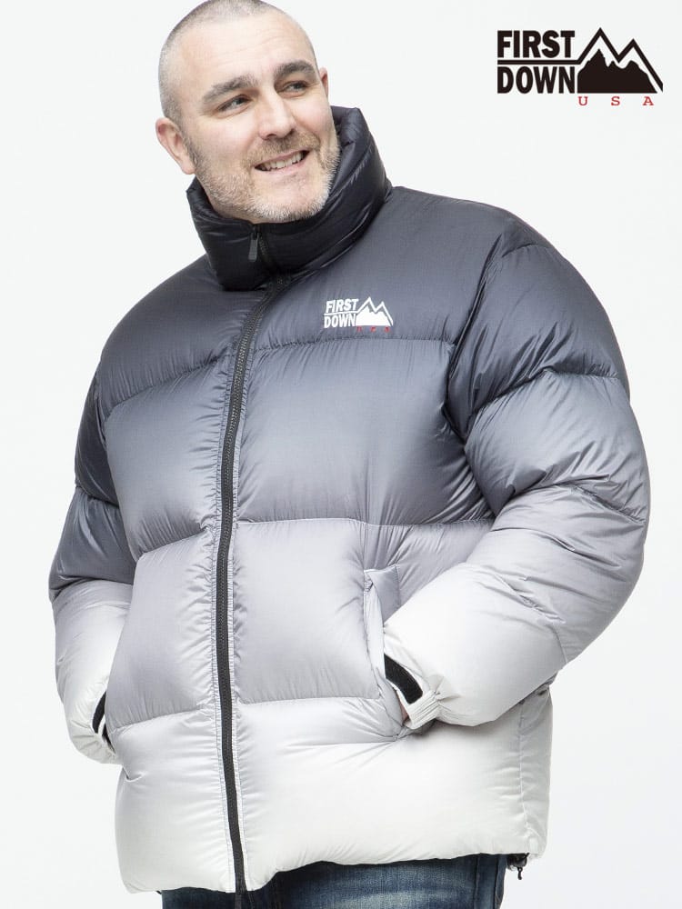 大きいサイズ メンズ FIRST DOWN USA (ファーストダウンユーエスエー) グラデーション フルジップ スタンド ダウンジャケット