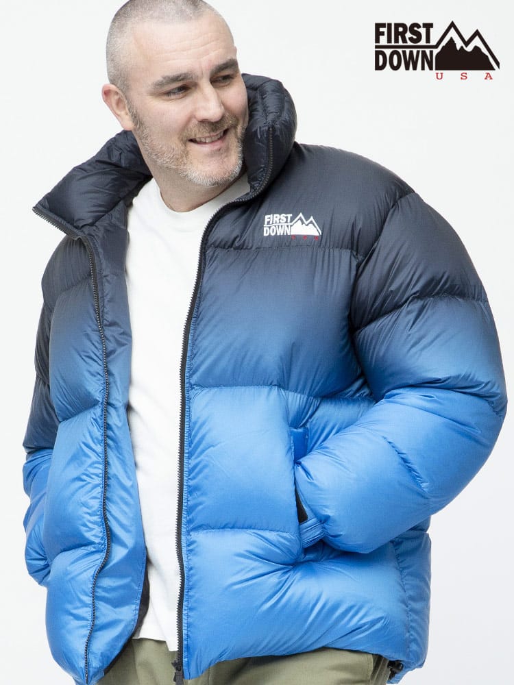 大きいサイズ メンズ FIRST DOWN USA (ファーストダウンユーエスエー) グラデーション フルジップ スタンド ダウンジャケット