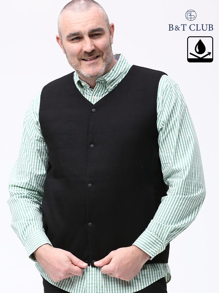 大きいサイズ メンズ B＆T CLUB (ビーアンドティークラブ) 撥水 フルボタン ノーカラー ライトダウン ベスト