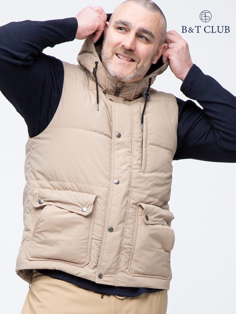 大きいサイズ メンズ B＆T CLUB (ビーアンドティークラブ) 撥水 フード着脱可 フルジップ ダウンベスト