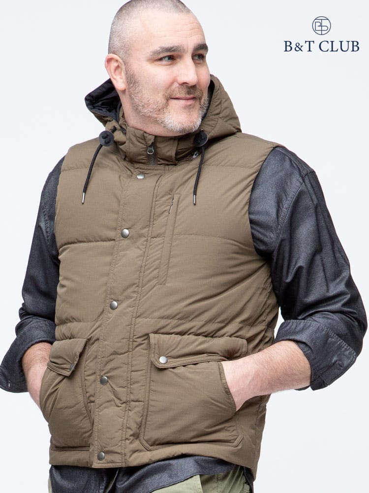 大きいサイズ メンズ B＆T CLUB (ビーアンドティークラブ) 撥水 フード着脱可 フルジップ ダウンベスト
