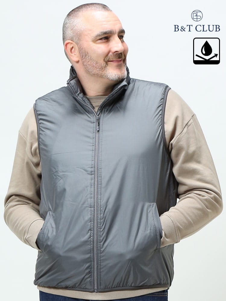 大きいサイズ メンズ B＆T CLUB (ビーアンドティークラブ) 撥水 防風 裏シャギー フルジップ スタンド ベスト