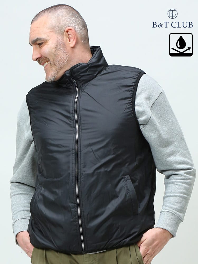 大きいサイズ メンズ B＆T CLUB (ビーアンドティークラブ) 撥水 防風 裏シャギー フルジップ スタンド ベスト