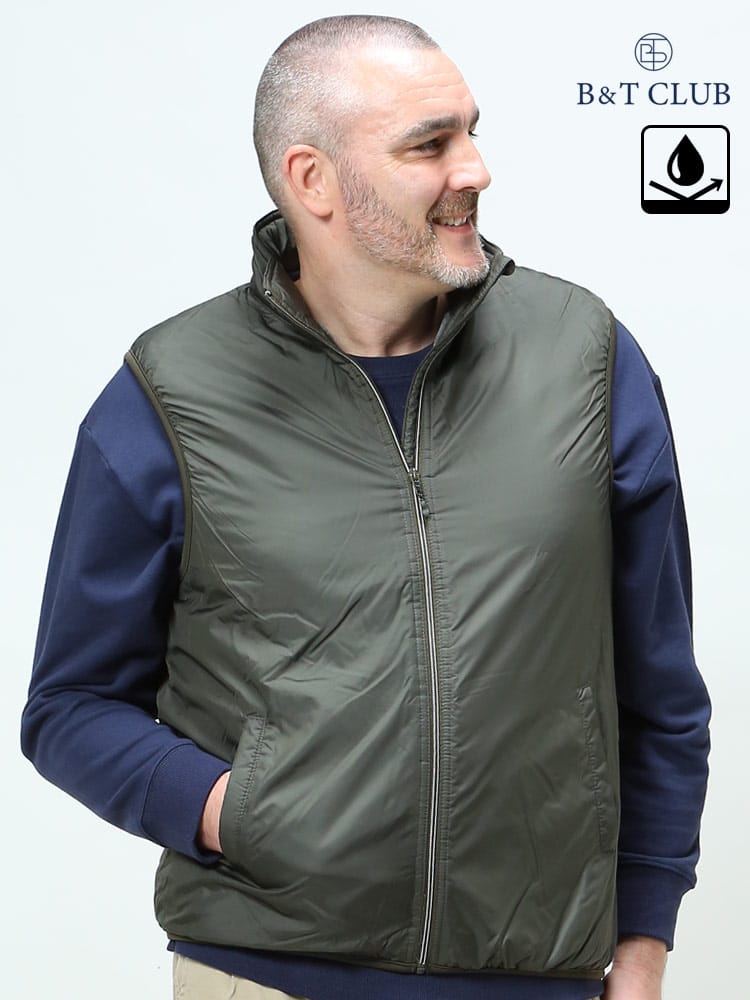 大きいサイズ メンズ B＆T CLUB (ビーアンドティークラブ) 撥水 防風 裏シャギー フルジップ スタンド ベスト