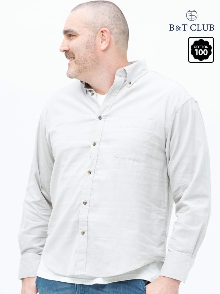 大きいサイズ メンズ B＆T CLUB (ビーアンドティークラブ) 抗菌消臭 Wコール 無地 ボタンダウン 長袖 シャツ