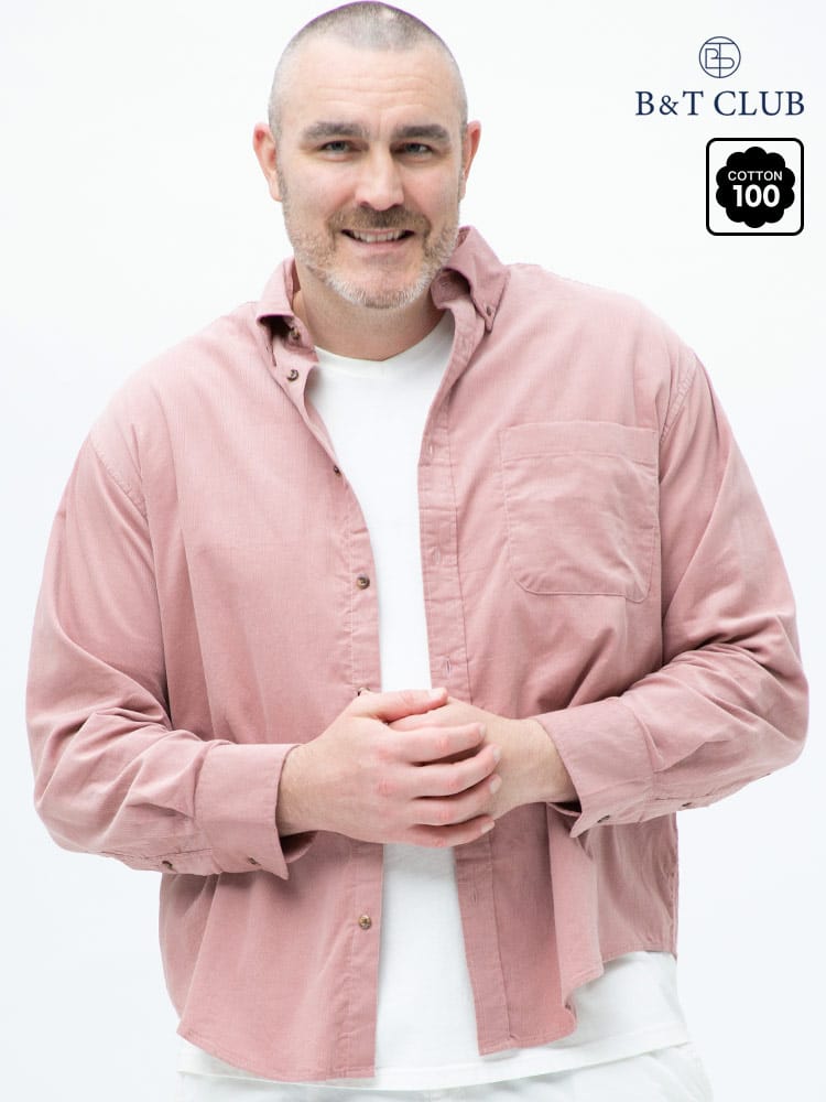 大きいサイズ メンズ B＆T CLUB (ビーアンドティークラブ) 抗菌消臭 Wコール 無地 ボタンダウン 長袖 シャツ