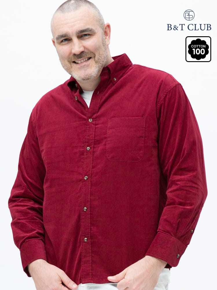 大きいサイズ メンズ B＆T CLUB (ビーアンドティークラブ) 抗菌消臭 Wコール 無地 ボタンダウン 長袖 シャツ