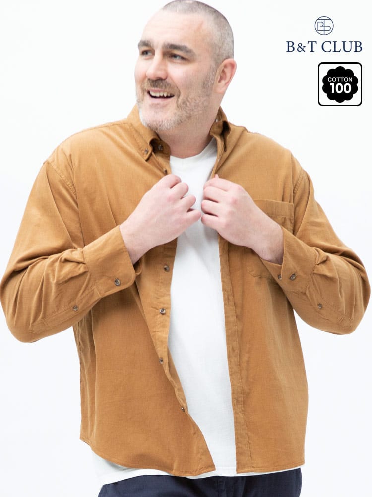 大きいサイズ メンズ B＆T CLUB (ビーアンドティークラブ) 抗菌消臭 Wコール 無地 ボタンダウン 長袖 シャツ
