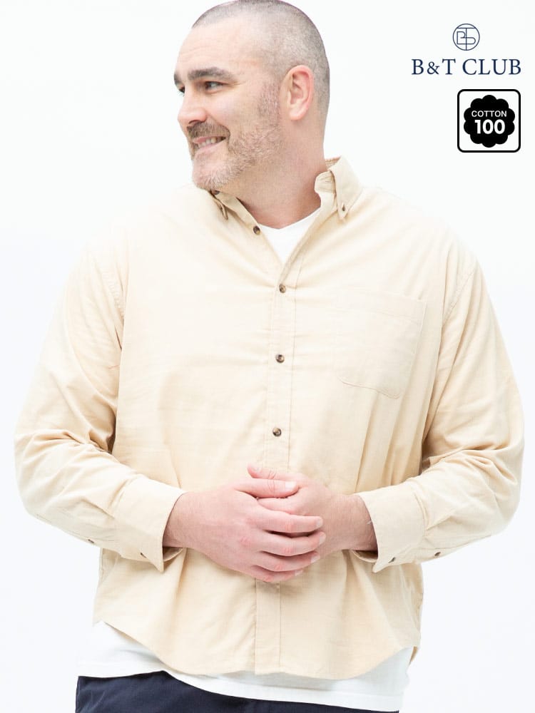 大きいサイズ メンズ B＆T CLUB (ビーアンドティークラブ) 抗菌消臭 Wコール 無地 ボタンダウン 長袖 シャツ