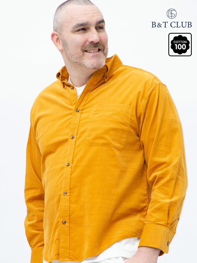 大きいサイズ メンズ B＆T CLUB (ビーアンドティークラブ) 抗菌消臭 Wコール 無地 ボタンダウン 長袖 シャツ