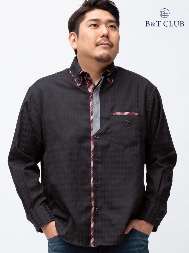 大きいサイズ メンズ B＆T CLUB (ビーアンドティークラブ) アーガイル 2枚衿 ボタンダウン 長袖 シャツ