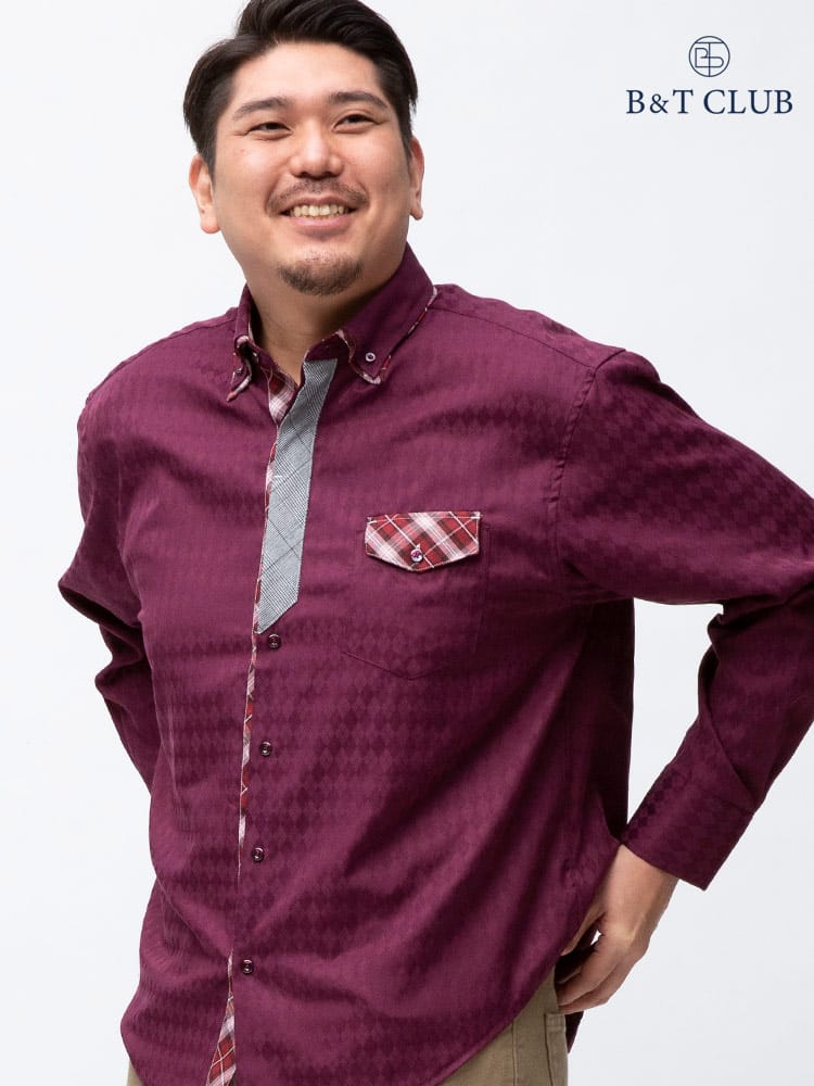 大きいサイズ メンズ B＆T CLUB (ビーアンドティークラブ) アーガイル 2枚衿 ボタンダウン 長袖 シャツ