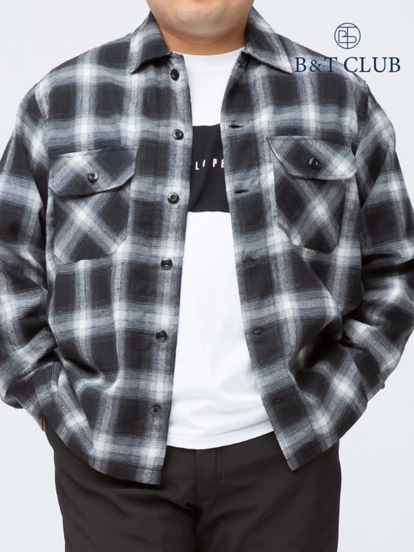 大きいサイズ メンズ B＆T CLUB (ビーアンドティークラブ) 快ラクWEAR 快楽 カイラク 裏シャギー 抗菌消臭 チェック柄 長袖 シャツ