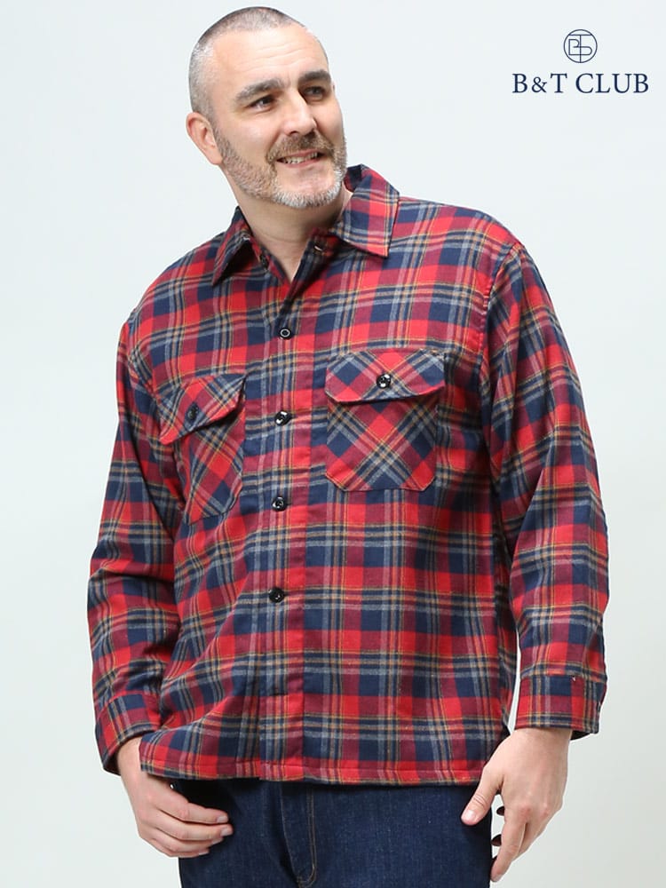 大きいサイズ メンズ B＆T CLUB (ビーアンドティークラブ) 快ラクWEAR 快楽 カイラク 裏シャギー 抗菌消臭 チェック柄 長袖 シャツ