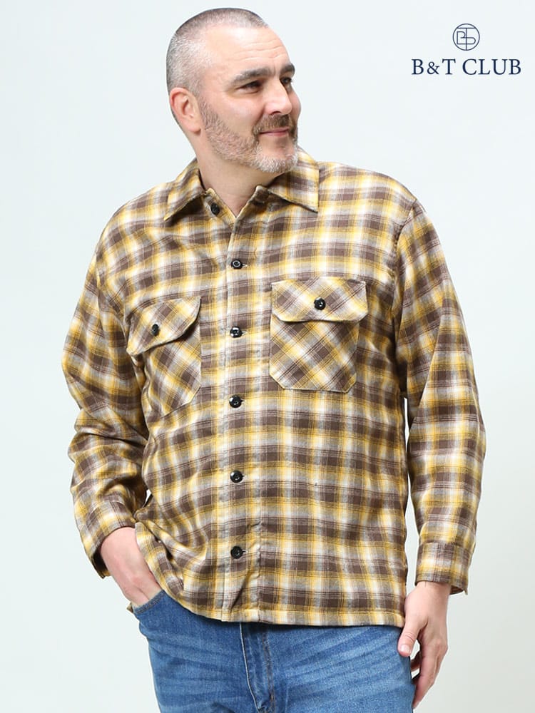 大きいサイズ メンズ B＆T CLUB (ビーアンドティークラブ) 快ラクWEAR 快楽 カイラク 裏シャギー 抗菌消臭 チェック柄 長袖 シャツ