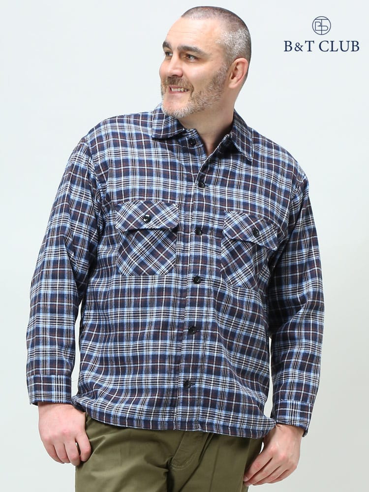大きいサイズ メンズ B＆T CLUB (ビーアンドティークラブ) 快ラクWEAR 快楽 カイラク 裏シャギー 抗菌消臭 チェック柄 長袖 シャツ