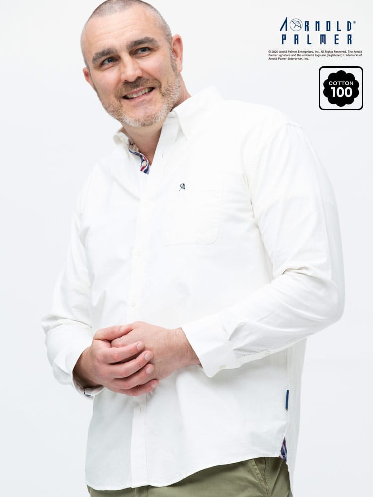 大きいサイズ メンズ Arnold Palmer (アーノルドパーマー) 綿100％ 刺繍ワンポイント ポケット ボタンダウン 長袖 オックスシャツ