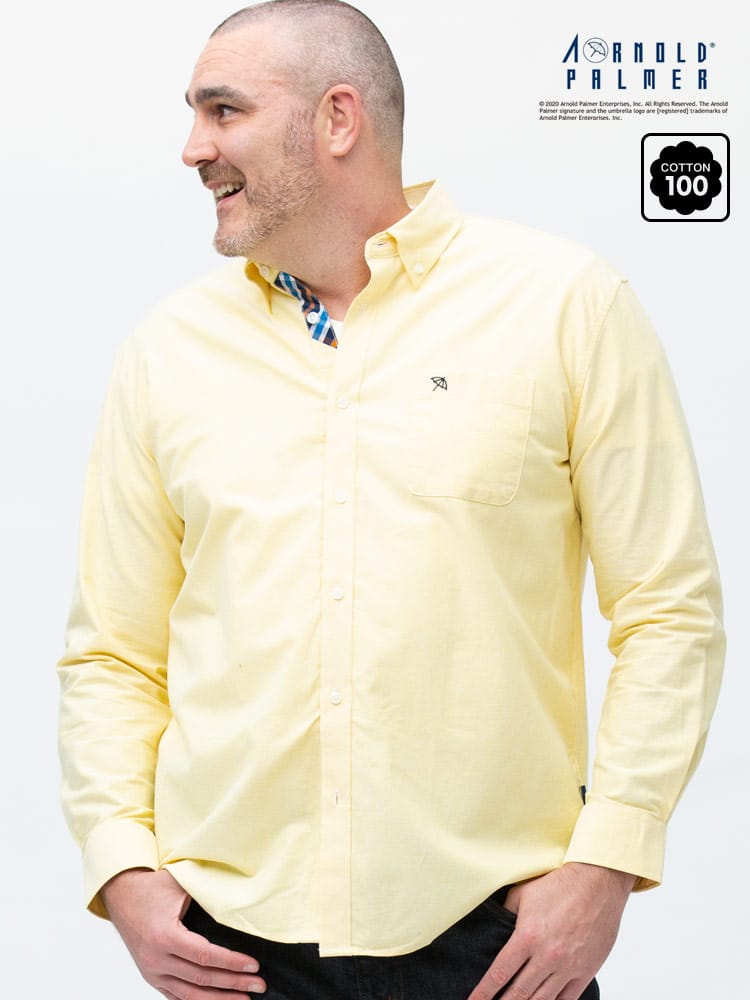 大きいサイズ メンズ Arnold Palmer (アーノルドパーマー) 綿100％ 刺繍ワンポイント ポケット ボタンダウン 長袖 オックスシャツ