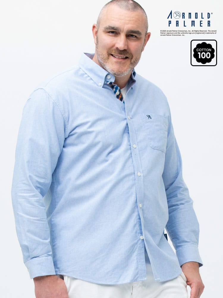 大きいサイズ メンズ Arnold Palmer (アーノルドパーマー) 綿100％ 刺繍ワンポイント ポケット ボタンダウン 長袖 オックスシャツ