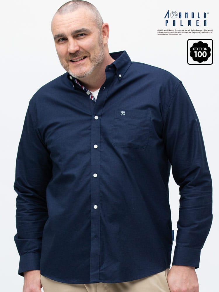 大きいサイズ メンズ Arnold Palmer (アーノルドパーマー) 綿100％ 刺繍ワンポイント ポケット ボタンダウン 長袖 オックスシャツ