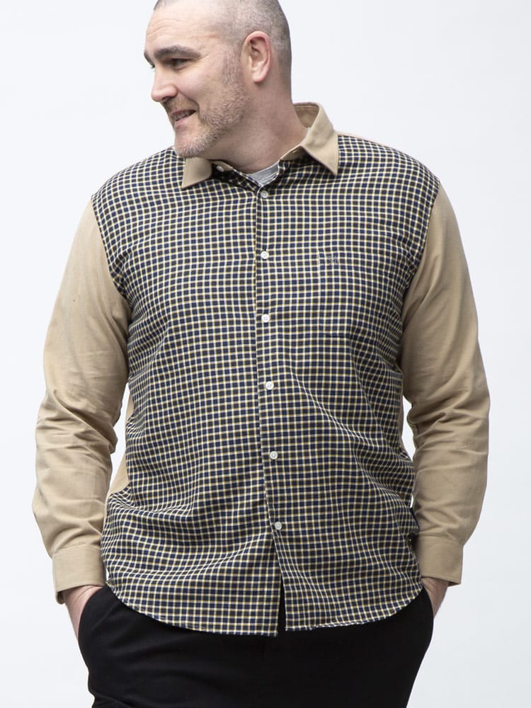 大きいサイズ メンズ Arnold Palmer (アーノルドパーマー) ツイル 起毛 チェック切り替え 長袖シャツ