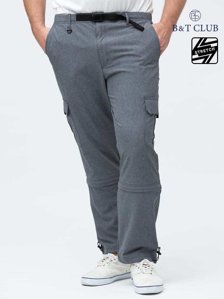 在庫処分 返品交換不可 大きいサイズ メンズ B＆T CLUB (ビーアンドティークラブ) ストレッチ 2WAY 無地 カーゴパンツ