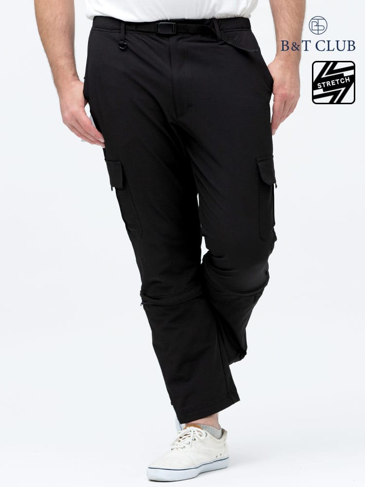 在庫処分 返品交換不可 大きいサイズ メンズ B＆T CLUB (ビーアンドティークラブ) ストレッチ 2WAY 無地 カーゴパンツ
