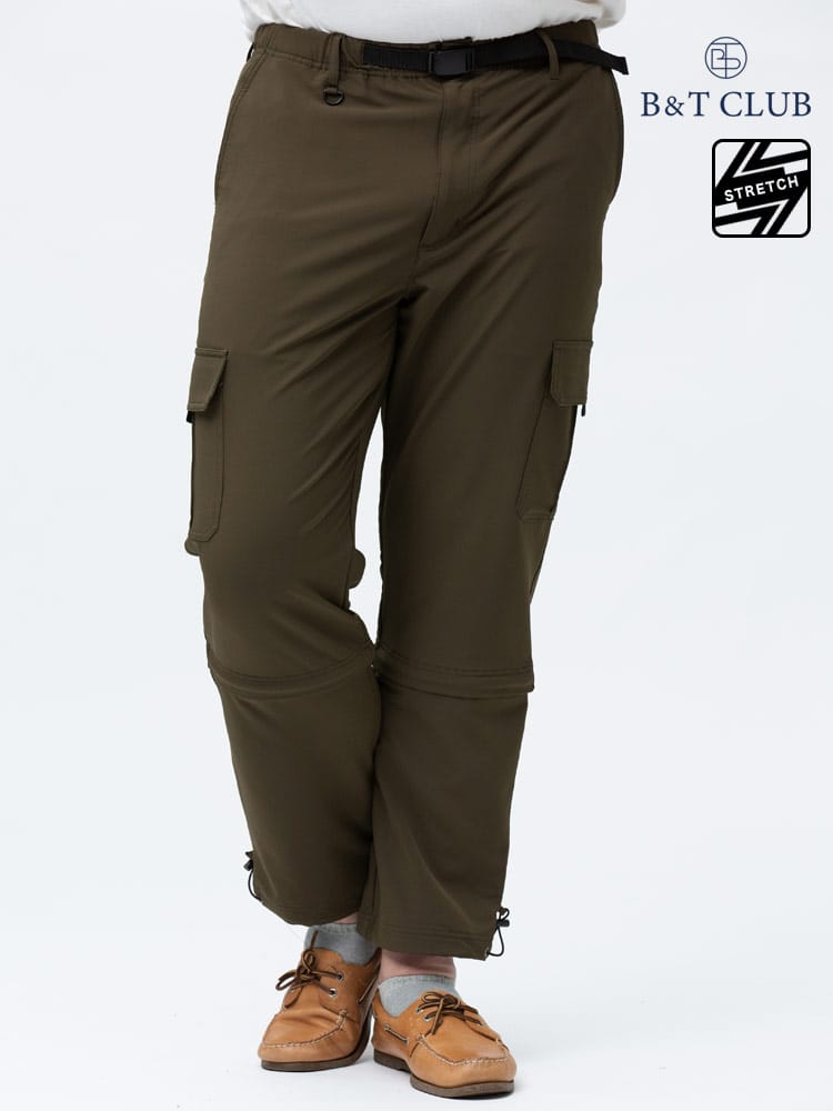 在庫処分 返品交換不可 大きいサイズ メンズ B＆T CLUB (ビーアンドティークラブ) ストレッチ 2WAY 無地 カーゴパンツ