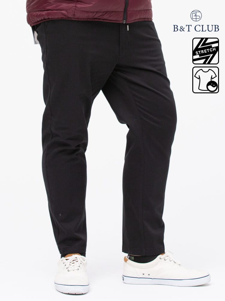 在庫処分 返品交換不可 大きいサイズ メンズ B＆T CLUB (ビーアンドティークラブ) ストレッチコットン 無地 ウエストコード イージーパンツ チノパン