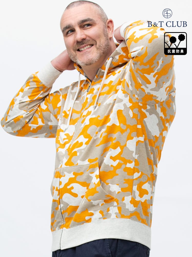 大きいサイズ メンズ B＆T CLUB (ビーアンドティークラブ) USAコットン カモフラ＆無地 フルジップ パーカー