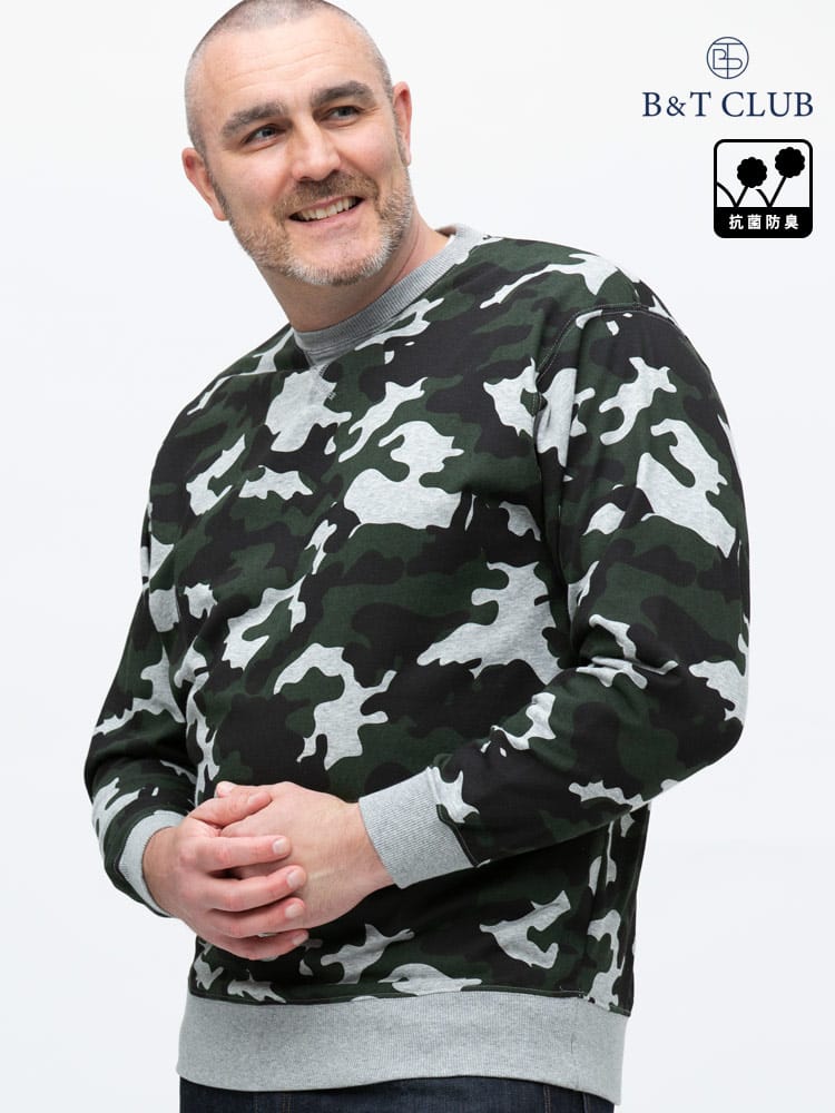 大きいサイズ メンズ B＆T CLUB (ビーアンドティークラブ) USAコットン 柄＆無地 クルーネック トレーナー