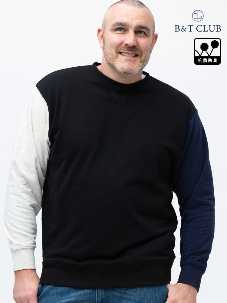 大きいサイズ メンズ B＆T CLUB (ビーアンドティークラブ) USAコットン 柄＆無地 クルーネック トレーナー