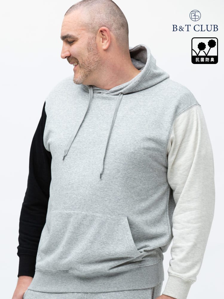 大きいサイズ メンズ B＆T CLUB (ビーアンドティークラブ) USAコットン プリント＆無地 プルオーバー パーカー