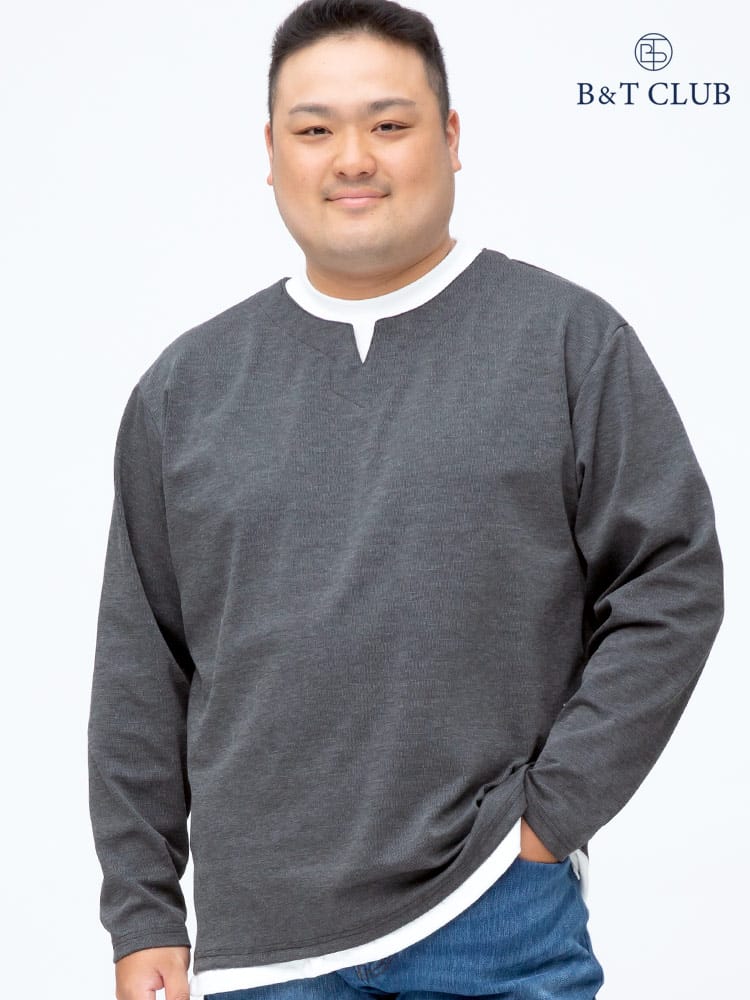大きいサイズ メンズ B＆T CLUB (ビーアンドティークラブ) クルーネック フェイクレイヤード 長袖 Tシャツ ロンT
