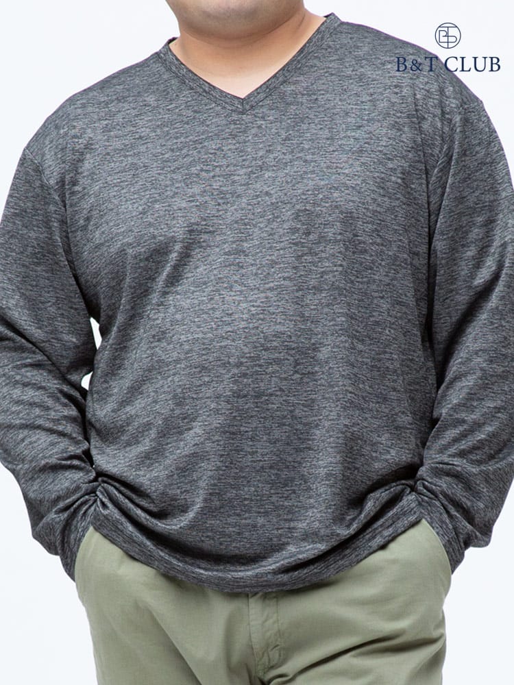 大きいサイズ メンズ B＆T CLUB (ビーアンドティークラブ) メランジ ポンチ Vネック 長袖 Tシャツ ロンT