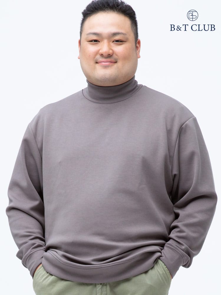 大きいサイズ メンズ B＆T CLUB (ビーアンドティークラブ) ライトダンボール 無地 モックネック 長袖 Tシャツ ロンT
