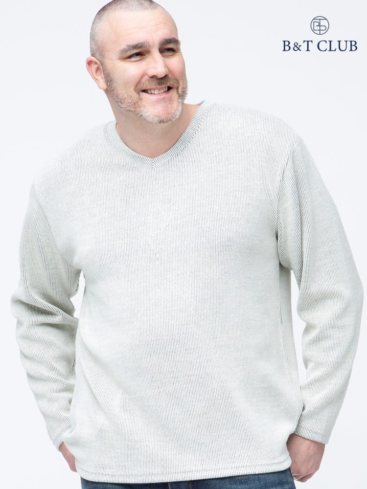 大きいサイズ メンズ B＆T CLUB (ビーアンドティークラブ) 針抜き ダブルフェイス Vネック 長袖 ニット Tシャツ ロンT