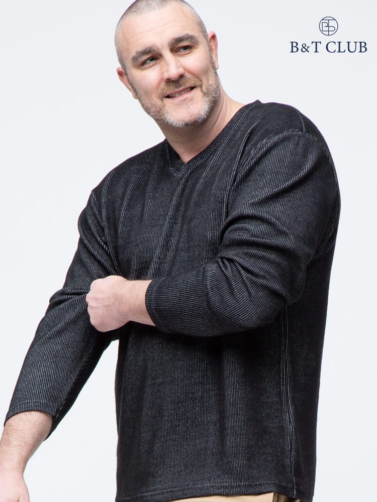 大きいサイズ メンズ B＆T CLUB (ビーアンドティークラブ) 針抜き ダブルフェイス Vネック 長袖 ニット Tシャツ ロンT