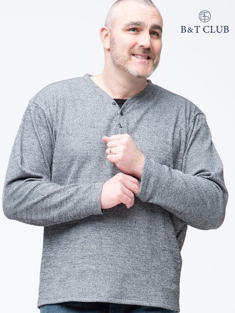 大きいサイズ メンズ B＆T CLUB (ビーアンドティークラブ) リブニット フェイクレイヤード ヘンリーネック 長袖 Tシャツ ロンT